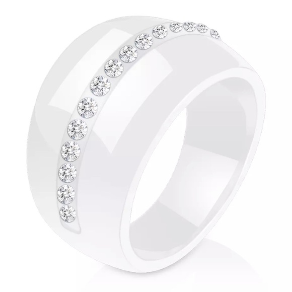 Luxury White Ceramic Rings with Crystals 2022 Woman Fashion Rings Size 8 - Picture 4 of 4